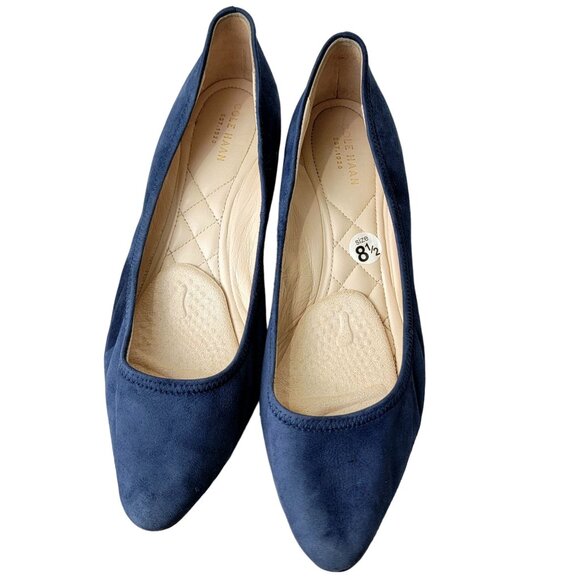 Cole Haan Leather Wedge Shoes Women 8.5 Blue Suede Loafer Slip On Cushioned 39 - Picture 5 of 16